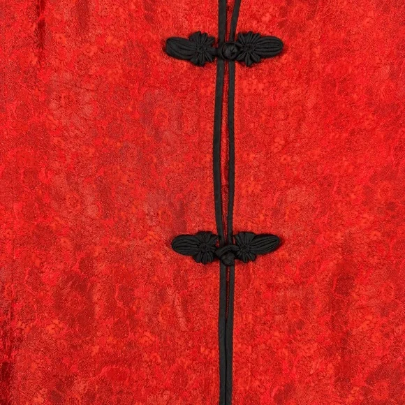 Asian Inspired 100% Silk Red Top Embroidered Hem XXL Festival Lightweight Chic - Picture 11 of 16